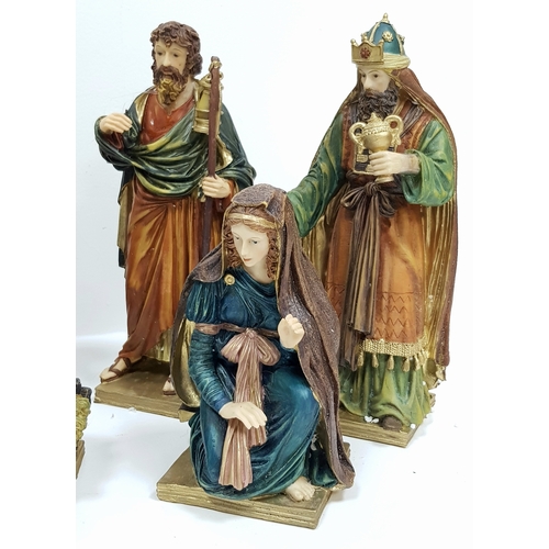 743 - A Box of Nine Christmas Nativity Figures - Detailed painted resin. In very good condition, possibly ... 