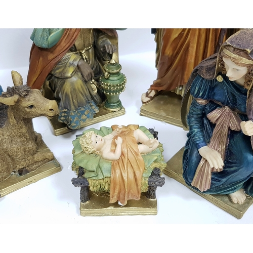 743 - A Box of Nine Christmas Nativity Figures - Detailed painted resin. In very good condition, possibly ... 