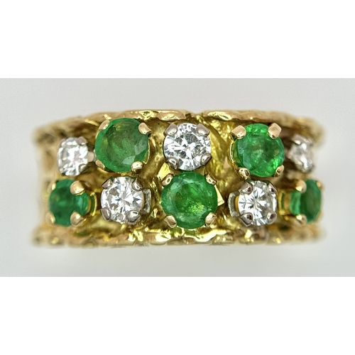 37 - An 18K Yellow Gold Emerald and Diamond Band Ring. c. 0.50ctw of round cut emeralds and c. 0.50ctw of... 