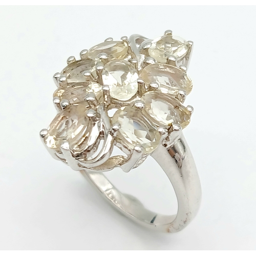 1469 - An Impressive Sterling Silver Lemon Quartz Cluster Ring Size P. The Ring measures 2.3cm Long at the ... 