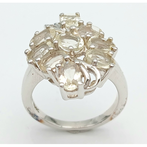 1469 - An Impressive Sterling Silver Lemon Quartz Cluster Ring Size P. The Ring measures 2.3cm Long at the ... 