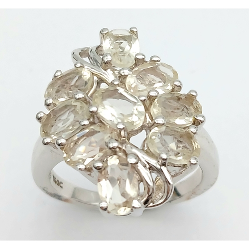1469 - An Impressive Sterling Silver Lemon Quartz Cluster Ring Size P. The Ring measures 2.3cm Long at the ... 
