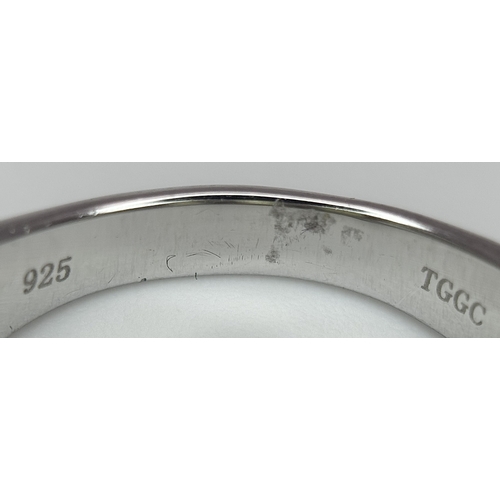 1273 - An Attractive Sterling Silver Jade and Diamond Ring Size P. The Ring is set with five graduating siz... 