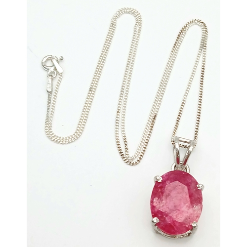 1437 - A Certificated Sterling Silver and 11 Carat Ruby Pendant Necklace-46cm Length Chain. The Pendant is ... 