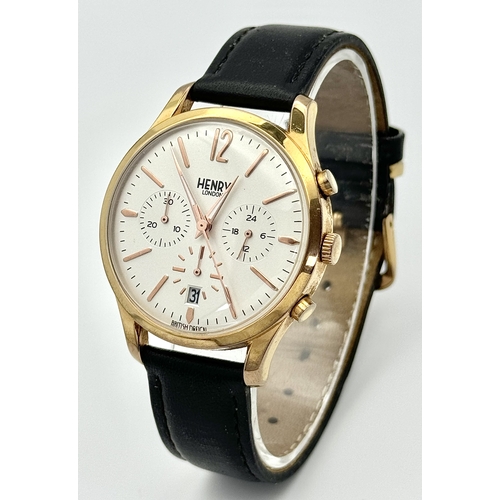 1384 - A Good Example Gold Tone Henry of London Date Chronograph Watch- 39mm Case.