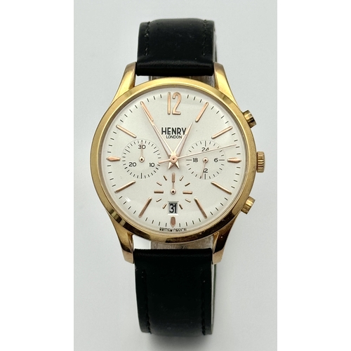 1384 - A Good Example Gold Tone Henry of London Date Chronograph Watch- 39mm Case.
