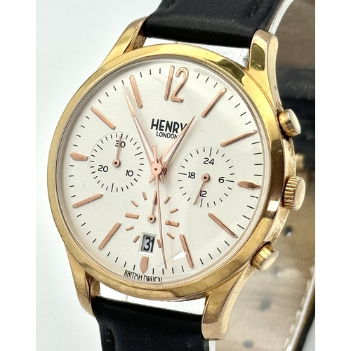 1384 - A Good Example Gold Tone Henry of London Date Chronograph Watch- 39mm Case.