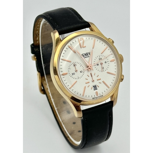 1384 - A Good Example Gold Tone Henry of London Date Chronograph Watch- 39mm Case.