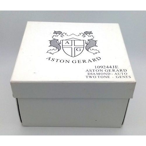 1398 - An Aston Gerard Stainless Steel and Gold-Plated Genuine Diamond Set Automatic Watch. 41mm Case. Comp... 