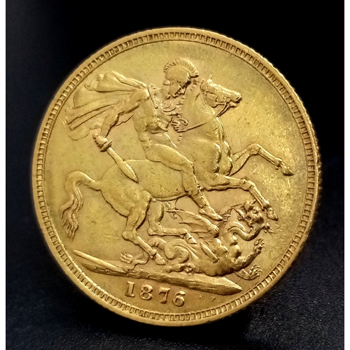 1060 - An 1876 QUEEN VICTORIA YOUNG HEAD, SYDNEY MINT, FULL SOVEREIGN COIN. 22K GOLD. R9904.