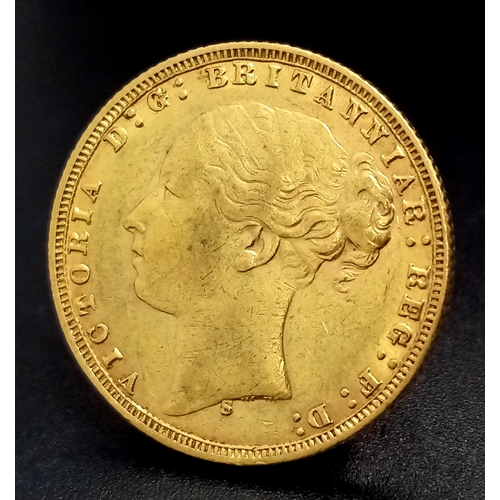 1060 - An 1876 QUEEN VICTORIA YOUNG HEAD, SYDNEY MINT, FULL SOVEREIGN COIN. 22K GOLD. R9904.