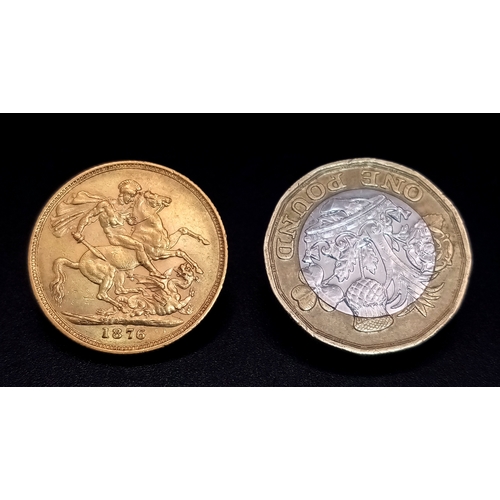 1060 - An 1876 QUEEN VICTORIA YOUNG HEAD, SYDNEY MINT, FULL SOVEREIGN COIN. 22K GOLD. R9904.