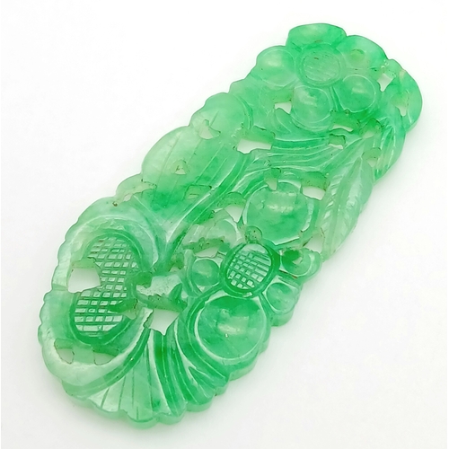 1155 - A LOVELY CARVED FLORAL CHINESE JADEITE PENDANT . Ref: A/S NN 7001