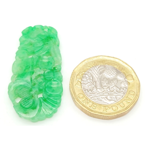 1155 - A LOVELY CARVED FLORAL CHINESE JADEITE PENDANT . Ref: A/S NN 7001