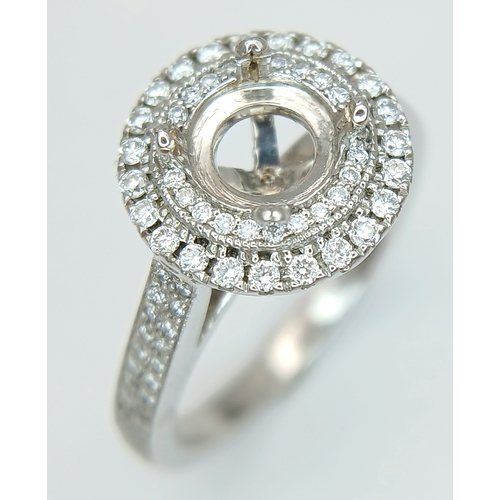 120 - A PLATINUM DIAMOND SET DOUBLE HALO RING MOUNT 5.6G SIZE L READY TO SET YOUR DREAM STONE WILL HOLD A ... 