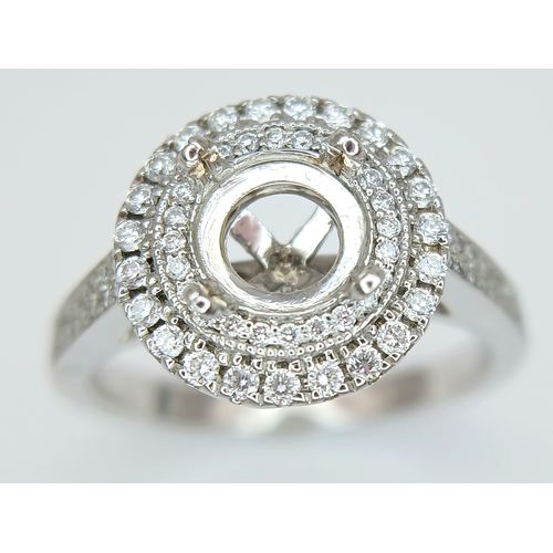 120 - A PLATINUM DIAMOND SET DOUBLE HALO RING MOUNT 5.6G SIZE L READY TO SET YOUR DREAM STONE WILL HOLD A ... 