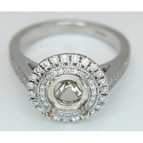 120 - A PLATINUM DIAMOND SET DOUBLE HALO RING MOUNT 5.6G SIZE L READY TO SET YOUR DREAM STONE WILL HOLD A ... 