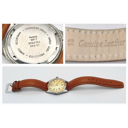 1218 - A VINTAGE HMT PILOT MANUAL WIND WATCH. PARA SHOCK 17 JEWELLS ON BROWN LEATHER STRAP . Ref: S/A 1495 ... 