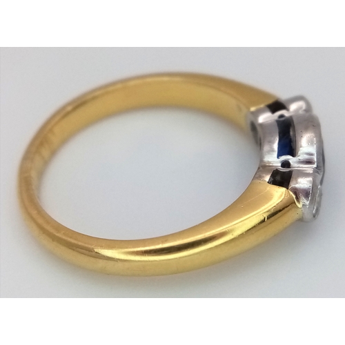 15 - An 18K YELLOW GOLD DIAMOND AND SAPPHIRE RING 0.30CT DIAMONDS AND 0.50CT OVAL SAPPHIRE 5.3G SIZE N 1/... 