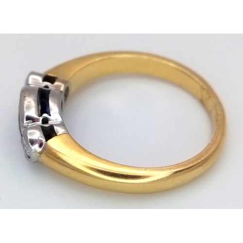 15 - An 18K YELLOW GOLD DIAMOND AND SAPPHIRE RING 0.30CT DIAMONDS AND 0.50CT OVAL SAPPHIRE 5.3G SIZE N 1/... 