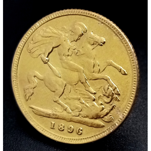 1541 - An 1896 QUEEN VICTORIA OLD HEAD, LONDON MINT, HALF SOVEREIGN COIN. 22K GOLD.  9724 - 5.