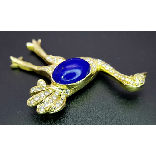 22 - An 18K YELLOW GOLD DIAMOND AND LAPIS LAZULI SET OSTRICH PIN BROOCH 11.5G WFBB. Ref: TH 7002