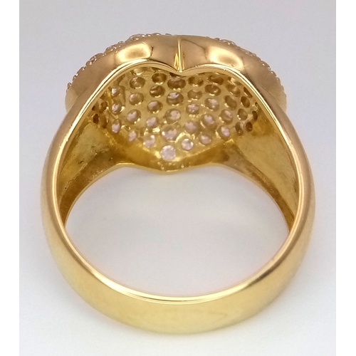 29 - An 18K YELLOW GOLD DIAMOND SET HEART RING 1.15CT 8.1G SIZE N. Ref: TH 7003