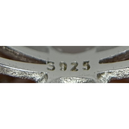 528 - A 925 Silver Cultured Pearl and CZ Ring. Featuring a beautiful rose gold cultured pearl accented by ... 