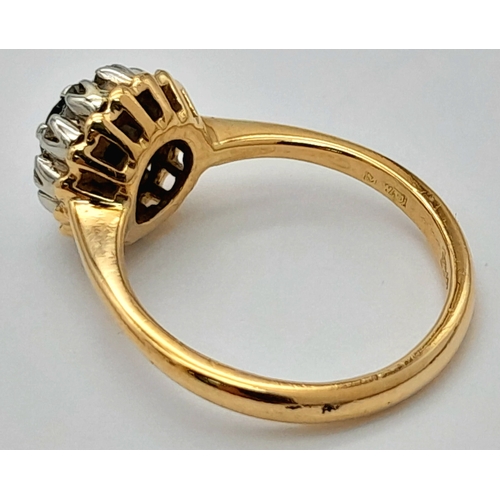 138 - An 18K YELLOW GOLD DIAMOND AND SAPPHIRE RING. 3.7G SIZE J. Ref: SC 7074