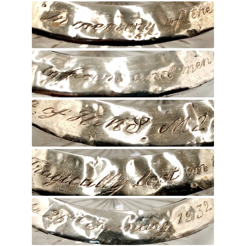 856 - 1932 Dated Hallmarked Silver Rimmed Ashtray. Dedicated to the loss of the British Aircraft Carrier S... 