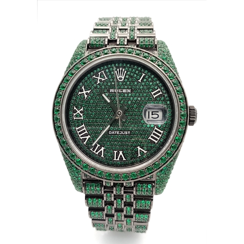 11 - A Rolex Datejust Emerald 'Grinch' Automatic Gents Watch. Model 126300. Stainless steel bracelet and ... 