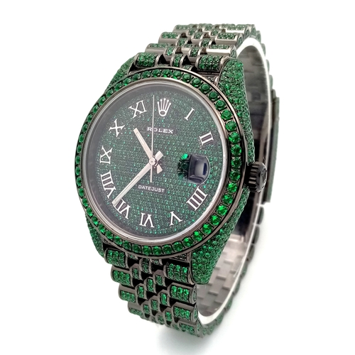 11 - A Rolex Datejust Emerald 'Grinch' Automatic Gents Watch. Model 126300. Stainless steel bracelet and ... 