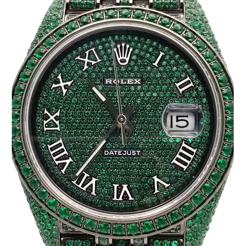 11 - A Rolex Datejust Emerald 'Grinch' Automatic Gents Watch. Model 126300. Stainless steel bracelet and ... 