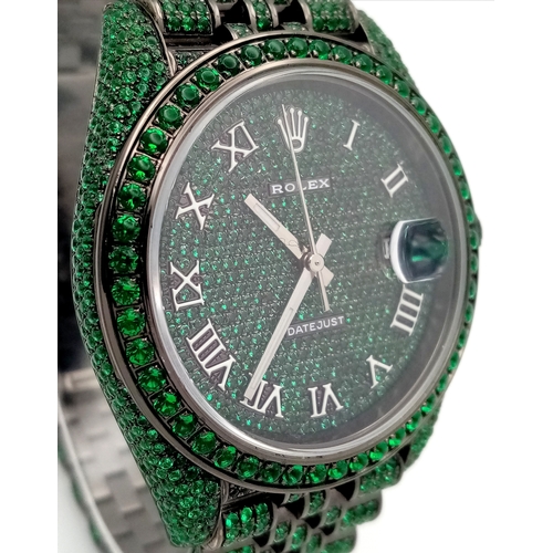 11 - A Rolex Datejust Emerald 'Grinch' Automatic Gents Watch. Model 126300. Stainless steel bracelet and ... 