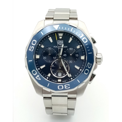 20 - A Tag Heuer Quartz Movement Gents Chronograph Aquaracer WATCH. Model CAY111B. Stainless steel bracel... 