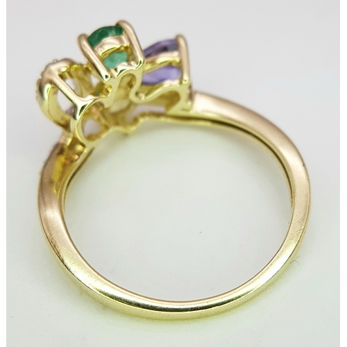 235 - A Pretty and Unique Design 9 Carat Gold Emerald, Tanzanite, Sphene and Diamond Ring Size L1/2. The R... 