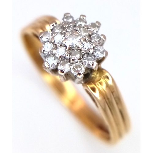 390 - An 18K YELLOW GOLD DIAMOND CLUSTER RING 3G SIZE N. Ref: SC 7075