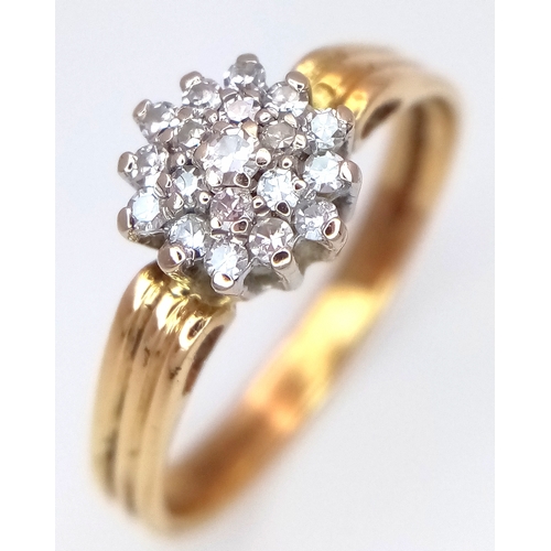 390 - An 18K YELLOW GOLD DIAMOND CLUSTER RING 3G SIZE N. Ref: SC 7075