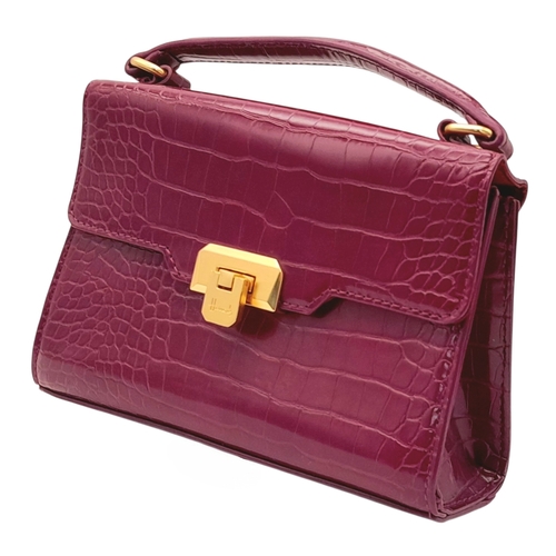 503 - A Harrods Purple Croc-Effect Shoulder Bag. Purple textile exterior with gold-toned hardware, single ... 