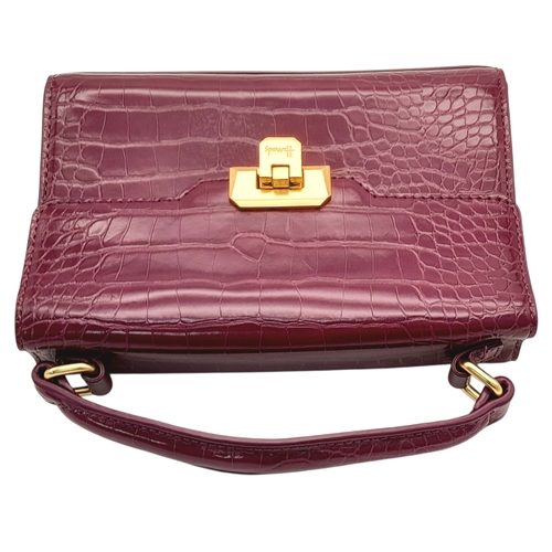 503 - A Harrods Purple Croc-Effect Shoulder Bag. Purple textile exterior with gold-toned hardware, single ... 