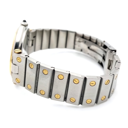 18 - A Cartier Santos Ronde Bi-Metal Ladies Quartz Watch. Stainless steel bracelet with gold accents. Sta... 