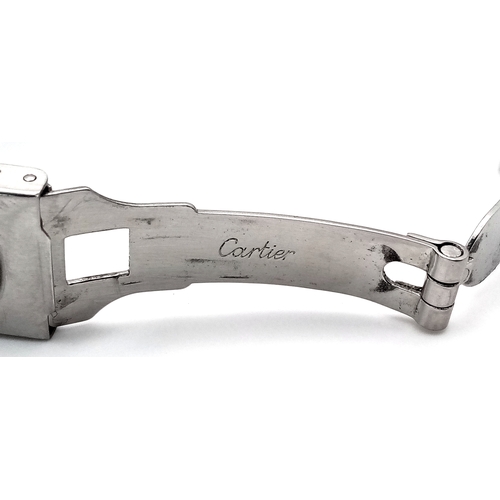 18 - A Cartier Santos Ronde Bi-Metal Ladies Quartz Watch. Stainless steel bracelet with gold accents. Sta... 