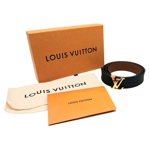 237 - A Louis Vuitton Black Leather LV Initials Belt. Some tiny stains to the leather but in very good con... 