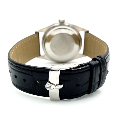 46 - A Rolex Oyster Perpetual Datejust Automatic Diamond Unisex Watch. Black leather strap. Stainless ste... 