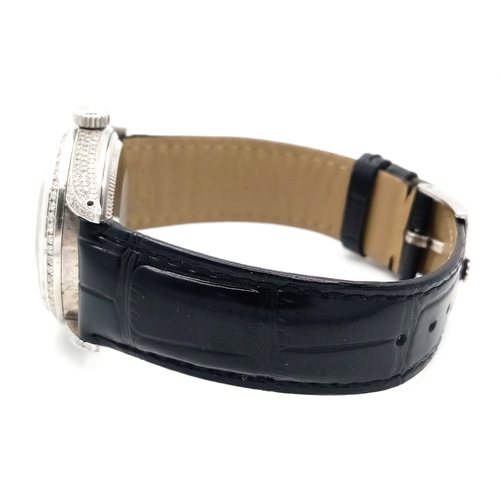 46 - A Rolex Oyster Perpetual Datejust Automatic Diamond Unisex Watch. Black leather strap. Stainless ste... 