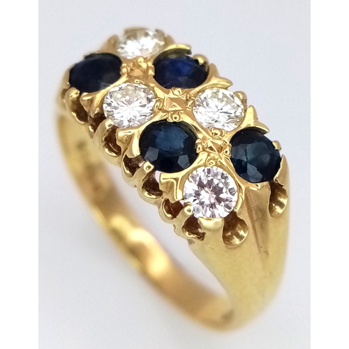 79 - AN 18K GOLD SAPPHIRE AND DIAMOND RING. (APPROX 0.5CTW (1CT TOTAL) OF SAPPHIRES AND DIAMONDS. RING. S... 