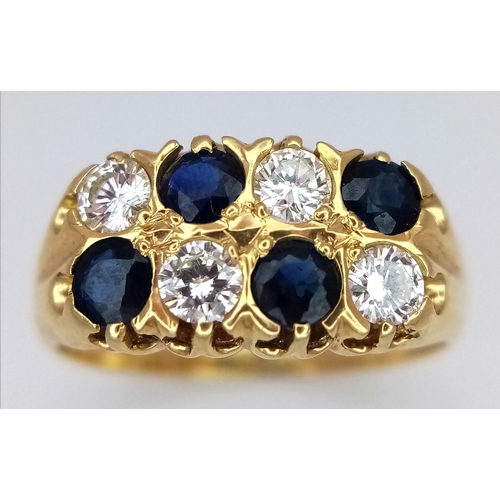 79 - AN 18K GOLD SAPPHIRE AND DIAMOND RING. (APPROX 0.5CTW (1CT TOTAL) OF SAPPHIRES AND DIAMONDS. RING. S... 