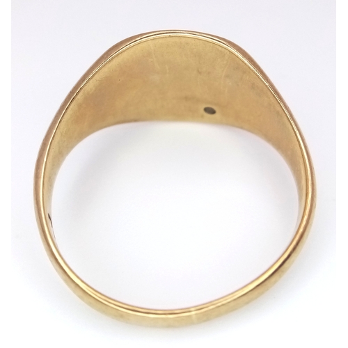 51 - A GENTS 9K GOLD VINTAGE SIGNET RING WITH SMALL DIAMOND .     5.9gms    size U