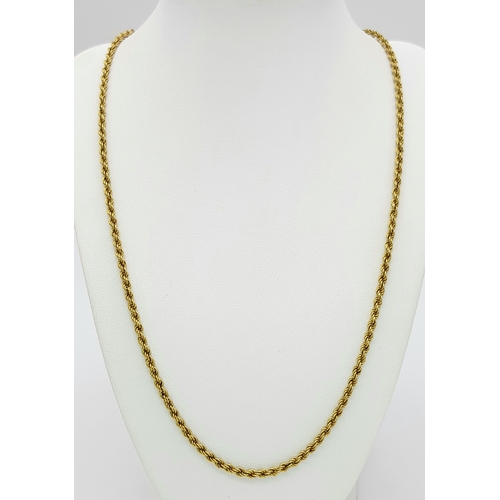 52 - A 64cms ROPE TWIST NECKLACE CHAIN IN 9K GOLD .      6.9gms