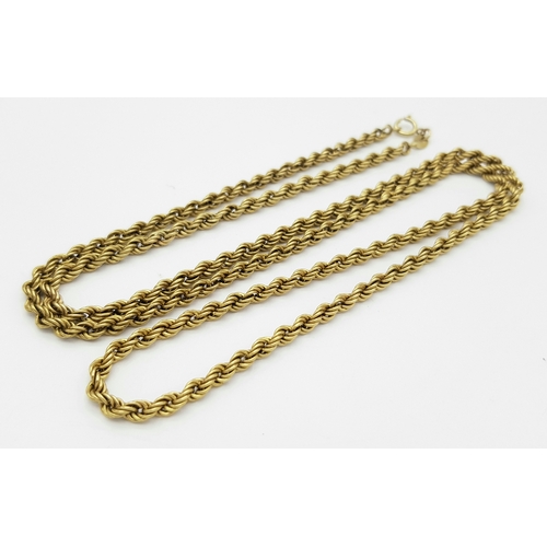 52 - A 64cms ROPE TWIST NECKLACE CHAIN IN 9K GOLD .      6.9gms